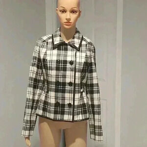 Women's Black & White Plaid Double-Breasted Jacket
